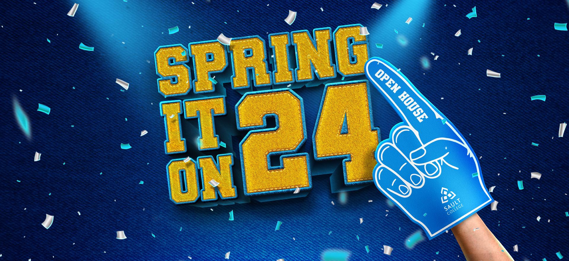 Spring it on 24 with foam finger and confetti background